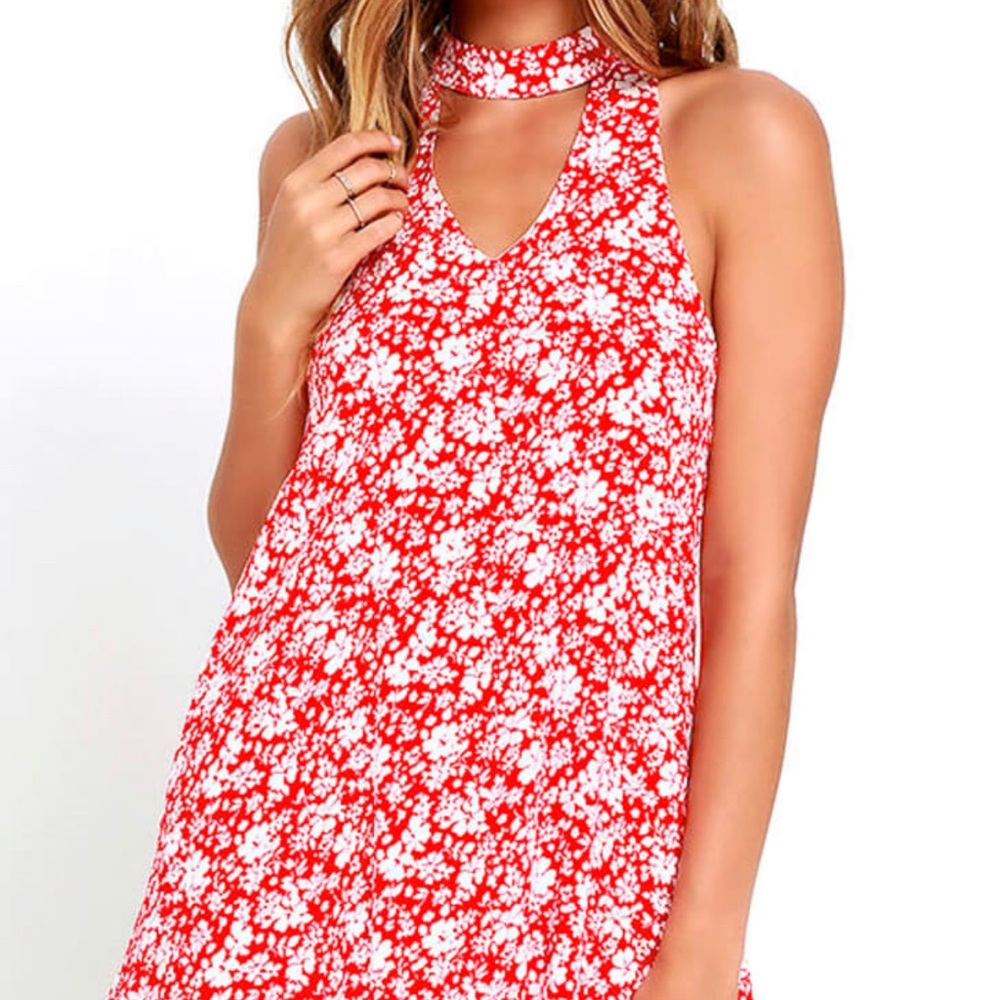Lean Close Ivory and Red Floral Print Swing Dress